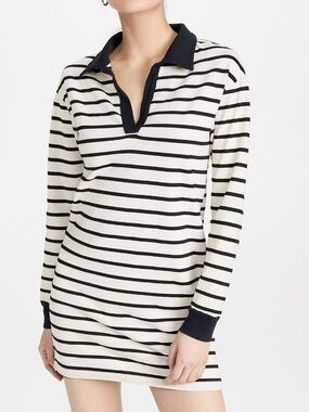 Monrow Stripe Relaxed Polo Dress